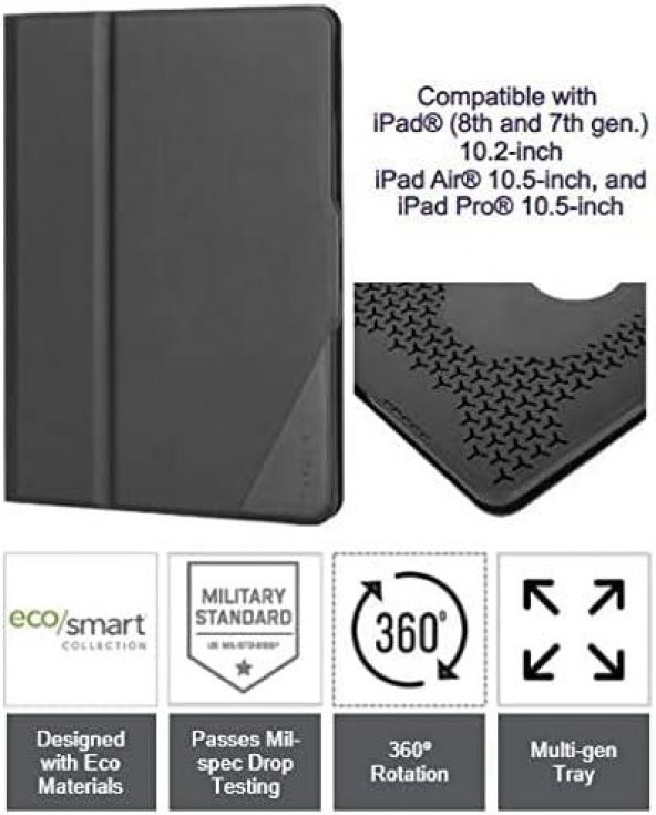 Targus THZ886GL Versavu Slim iPad Koruma Kılıfı (7-8-9. Nesil) 10.2 inç, iPad Air 10.5 inç, iPad Pro 10.5 inç - Siyah - 2