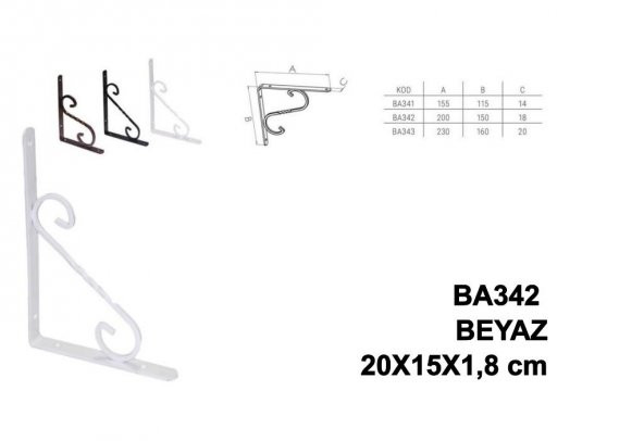 Beşel Ferforje Raf Altı Raf Demiri Parlak Beyaz 20x15x1,8 cm No:2 - 3