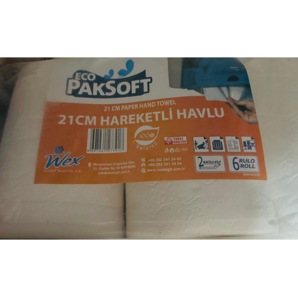 ECO PAKSOFT 21 CM MAKİNE HAVLU  6 LI RULO