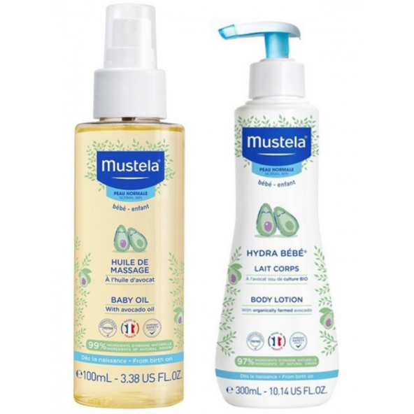 Mustela Bebek Bakım Masaj Yağı 100ml-Mustela Hydra Bebe Günlük Kullanıma Uygun Vücut Losyonu 300ml