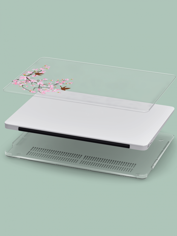 Macbook Air (M1) Uyumlu Kılıf 13.3 inç A2179-A2337 Mac16 Şeffaf Sert PVC Japon Çiçeği