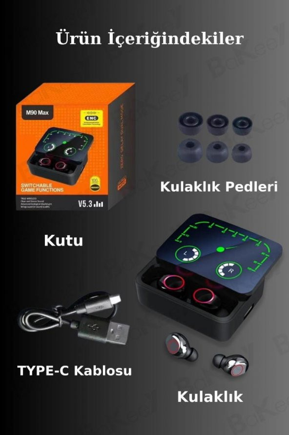 M90 Max Bluetooth Kulaklık Powerbankli Hız Göstergeli Mikrofonlu Kulak içi Oyuncu Kulaklık - 6