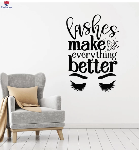 Oturma Odası, Ofis, Dükkan Duvar Sticker Güzel Göz Kirpik Makyaj Moda Alıntı Çıkartmalar