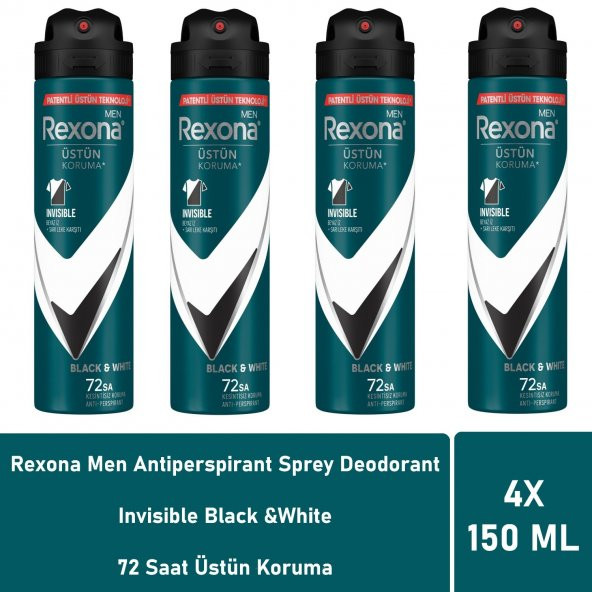Rexona Men Deodorant Invisible Black White 150 ML - 4lü Avantaj Paketi