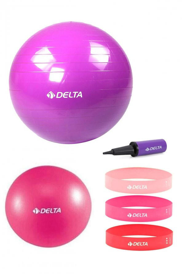 Delta 85 cm-25 cm Pilates Topu 3lü Squat Bandı Egzersiz Direnç Lastiği Pilates Topu Pompası Seti