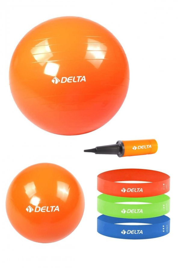 Delta 75 cm-25 cm Pilates Topu 3lü Squat Bandı Egzersiz Direnç Lastiği Pilates Topu Pompası Seti