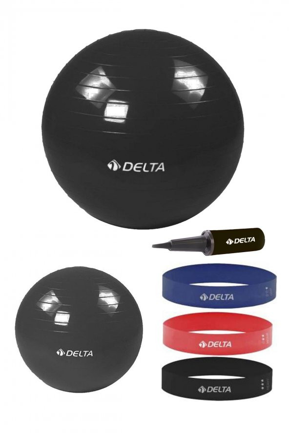 Delta 75 cm-25 cm Pilates Topu 3lü Squat Bandı Egzersiz Direnç Lastiği Pilates Topu Pompası Seti