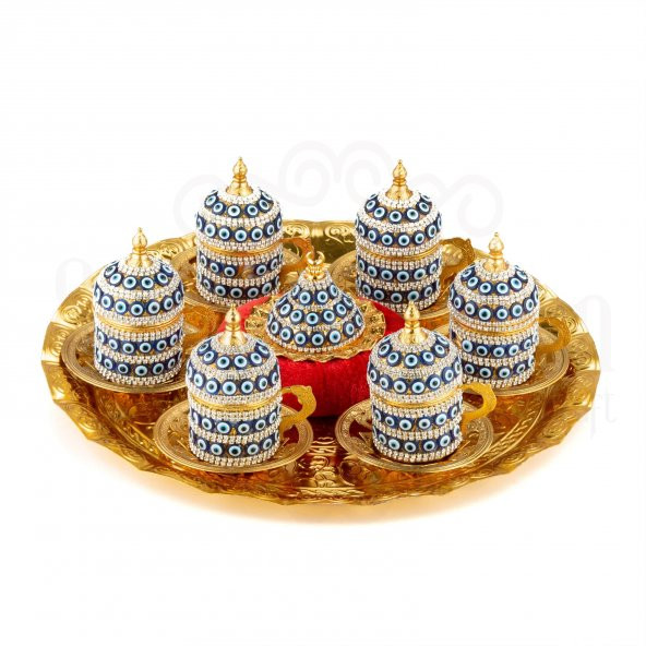 Kahve Fincanı Seti Dekoratif Hediyelik Nazar Sarmaşık 6'lı Türk Kahve Takımı Altın