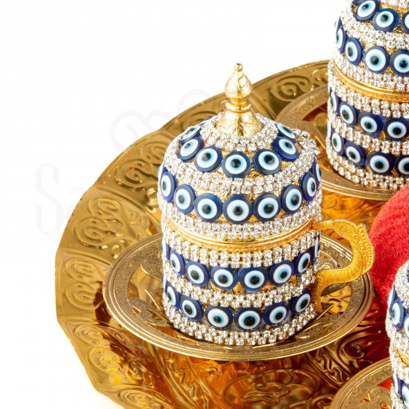 Kahve Fincanı Seti Dekoratif Hediyelik Nazar Sarmaşık 6'lı Türk Kahve Takımı Altın - 3