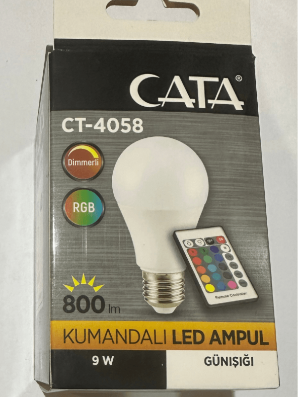 Cata CT-4058 9W 2700K (Sarı) RGB Kumandalı Led Ampul E27 Duylu