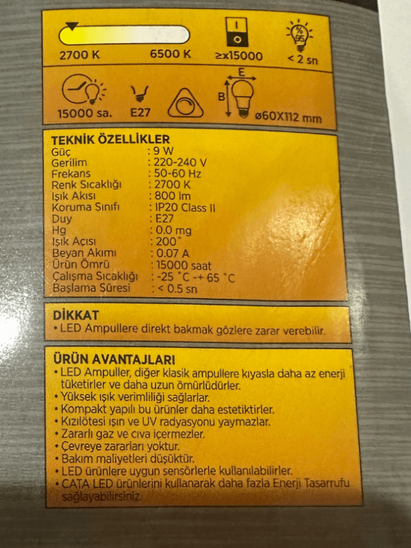 Cata CT-4058 9W 2700K (Sarı) RGB Kumandalı Led Ampul E27 Duylu (2 Adet) - 5