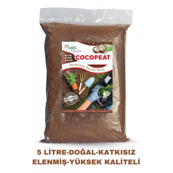 Tuğel Flowers Cocopeat (KATKISIZ VE ELENMİŞ) Hindistan Cevizi Kabuğu Torfu (5 LİTRE)