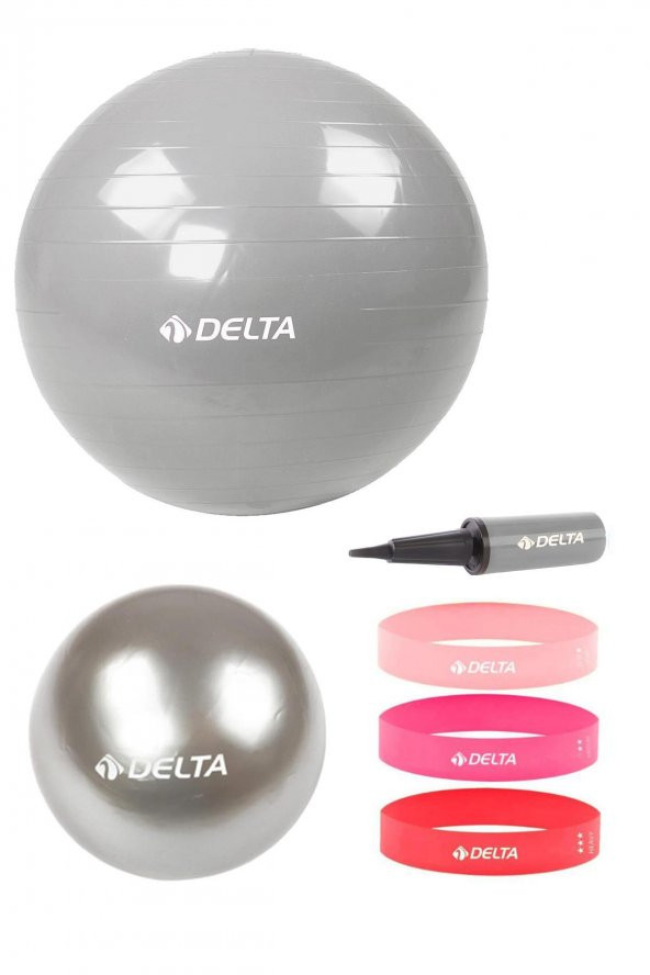 Delta 85 cm-20 cm Pilates Topu 3lü Squat Bandı Egzersiz Direnç Lastiği Pilates Topu Pompası Seti