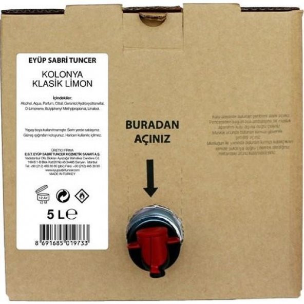Eyüp Sabri Tuncer Klasik Limon Kolonyası 5 lt - Bag in Box - 2