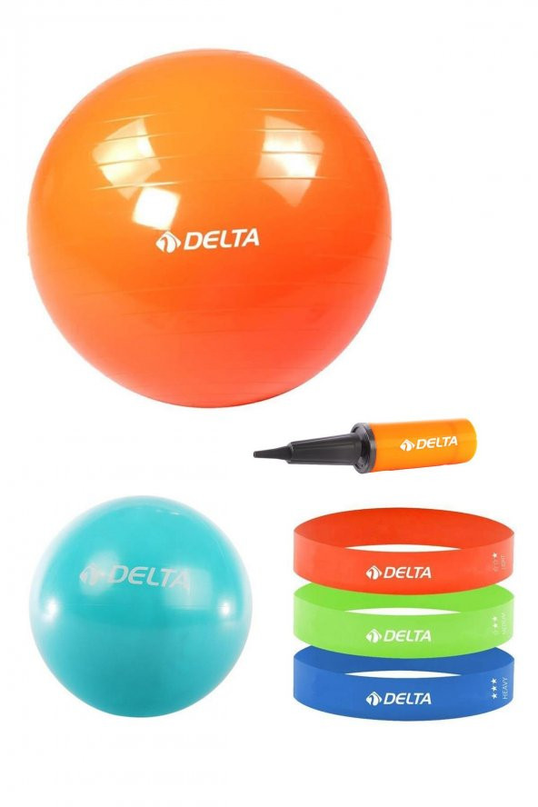 Delta 75 cm-20 cm Pilates Topu 3lü Squat Bandı Egzersiz Direnç Lastiği Pilates Topu Pompası Seti