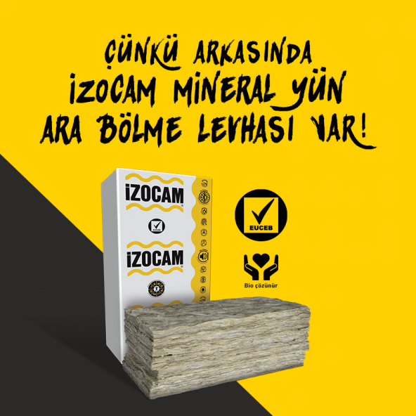 İzocam Mineral Yün Ara Bölme Levhası 80x 600x1200 Mm (7,2 M2) - 3