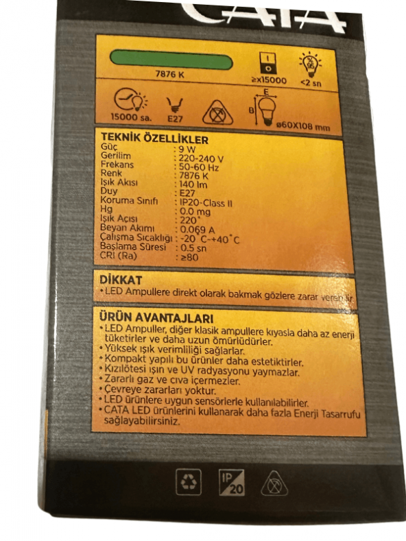 Cata CT-4277 9W 7876K (Yeşil) E27 Duylu Led Ampul - 2