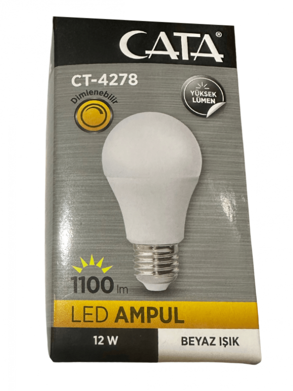 Cata CT-4278 12W 6400K (Beyaz Işık) Dimlenebilir E27 Duylu Led Ampul (8 Adet)