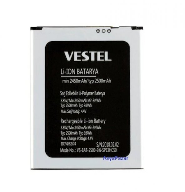 Vestel Venüs E3  Pil Batarya VS-BAT-2500 İthal - 1
