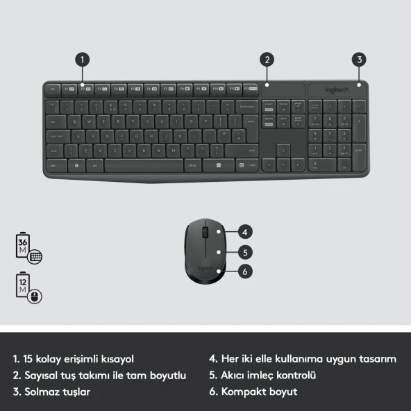 Logitech MK235 KABLOSUZ KLAVYE MOUSE SET - Resim 6