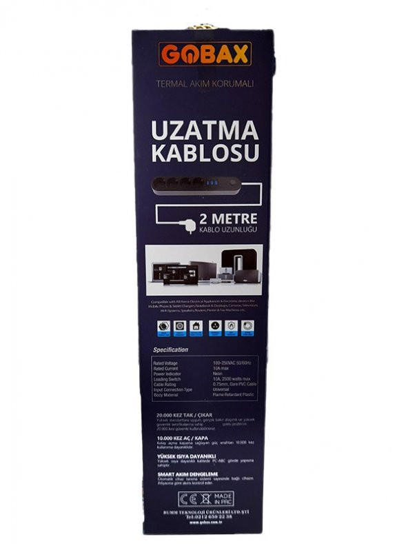 Termal Akım Korumalı GB-103 Uzatma Kablosu MG-101 10A-2500W - 5