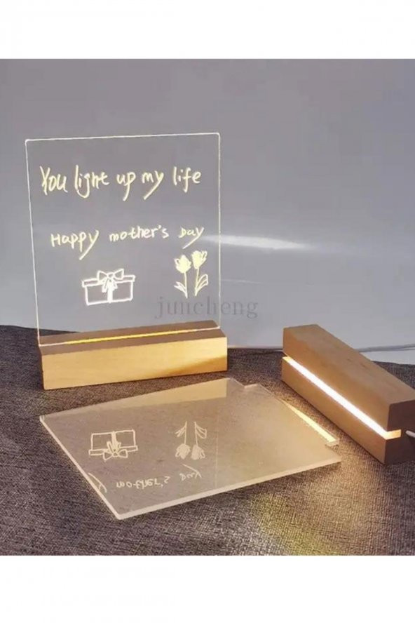 Ahşap Tabanlı, Kalemle Yazılabilir USB LED Masa Gece Lambası - 3