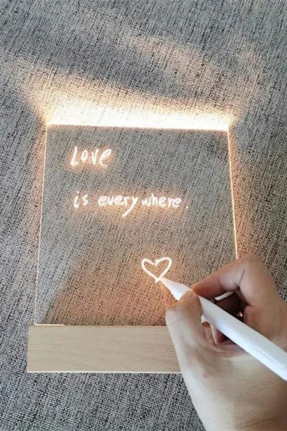 Ahşap Tabanlı, Kalemle Yazılabilir USB LED Masa Gece Lambası - 4