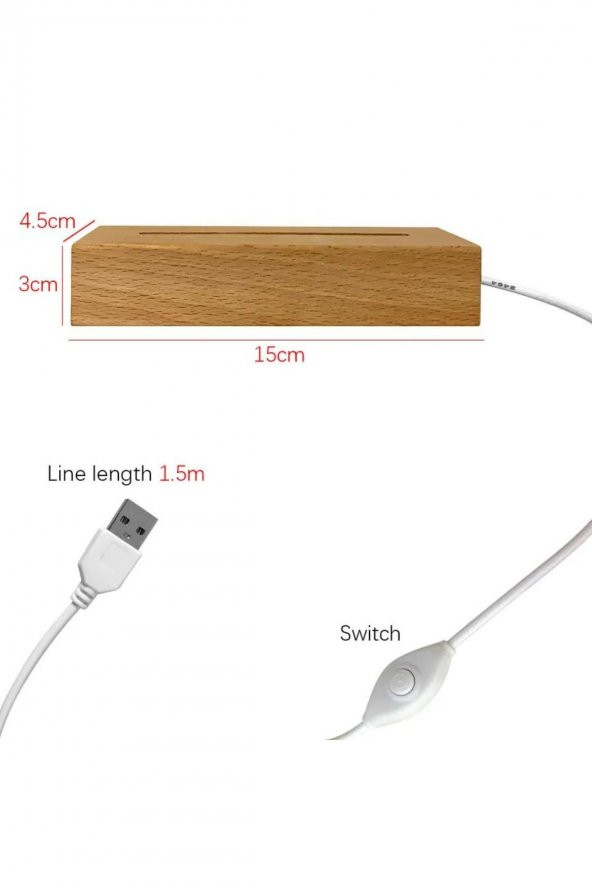Ahşap Tabanlı, Kalemle Yazılabilir USB LED Masa Gece Lambası - 5