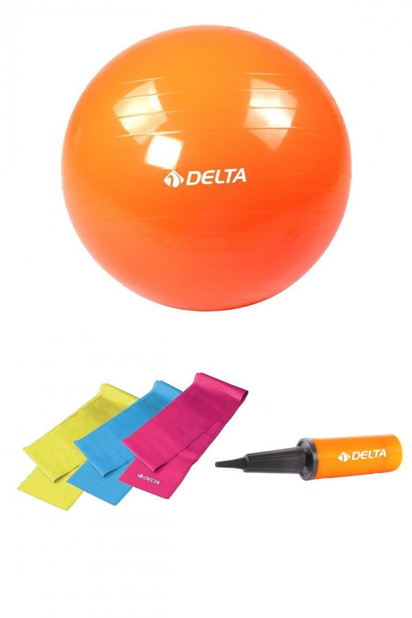 Delta 85 cm Pilates Topu 3lü Pilates Bandı Egzersiz Direnç Lastiği Pilates Topu Pompası 5li Set