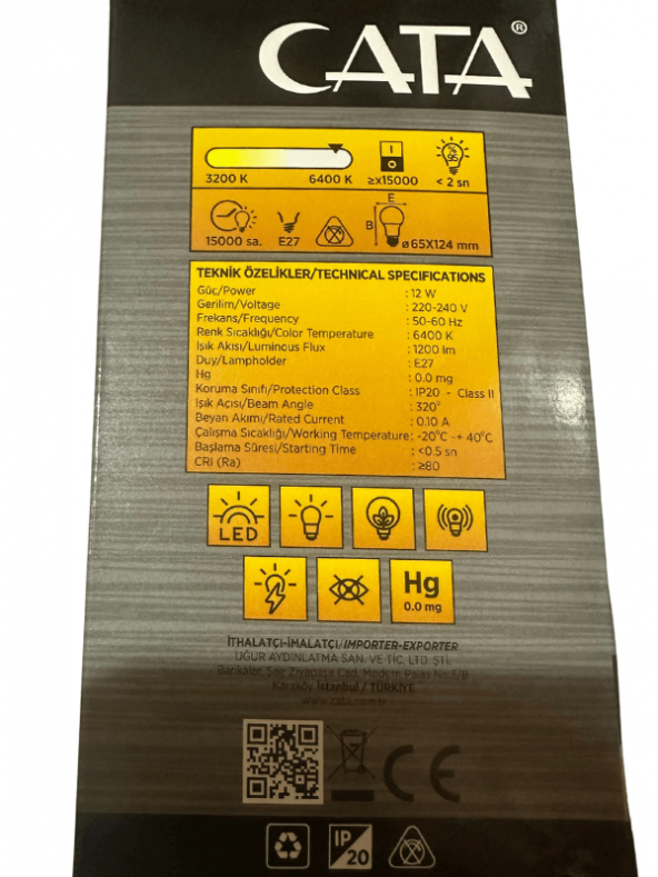 Cata CT-4259 12W 6400K (Beyaz Işık) Sensörlü E27 Duylu Led Ampul (4 Adet) - Resim 2