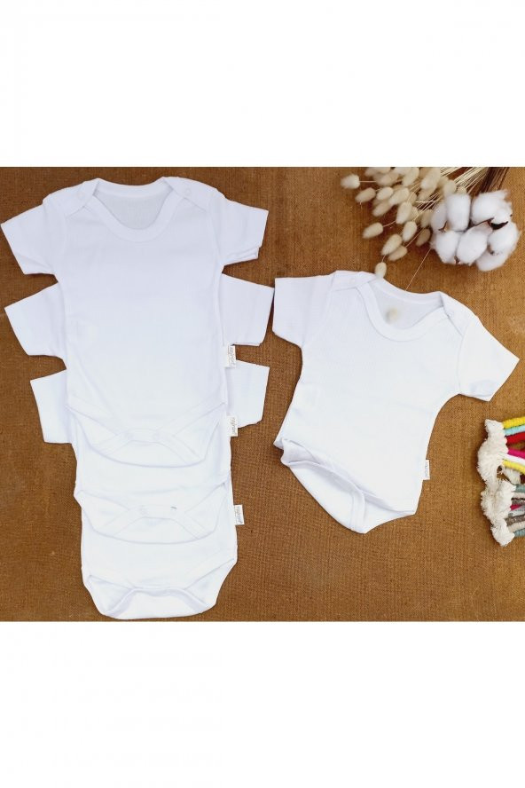 Beyaz Kısa Kol Cıtcıtlı Bebek Zıbın Iç Atlet Bady Fitilli 100 Pamuklu 4 Lü Set (56-74 CM)