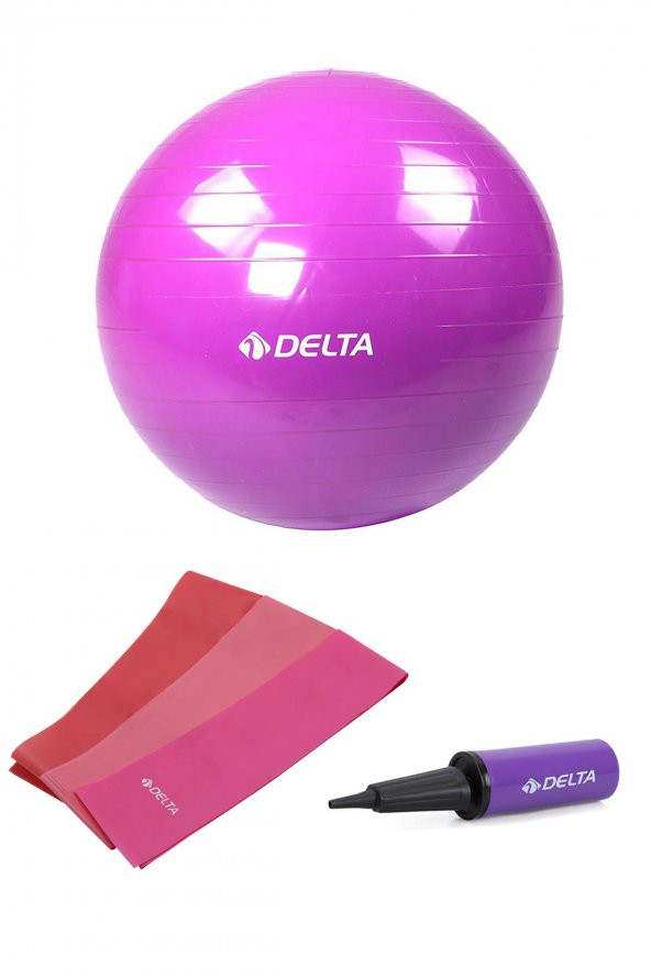 Delta 85 cm Pilates Topu 3lü Pilates Bandı Egzersiz Direnç Lastiği Pilates Topu Pompası 5li Set