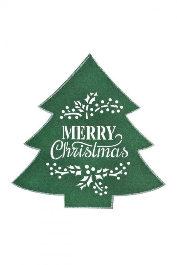 1 adet Yeşil Keçe Ağaç Şeklinde Merry ChristmasYazılı Simli Noel Suplası  & Amerikan Servisi 35 cm - 2