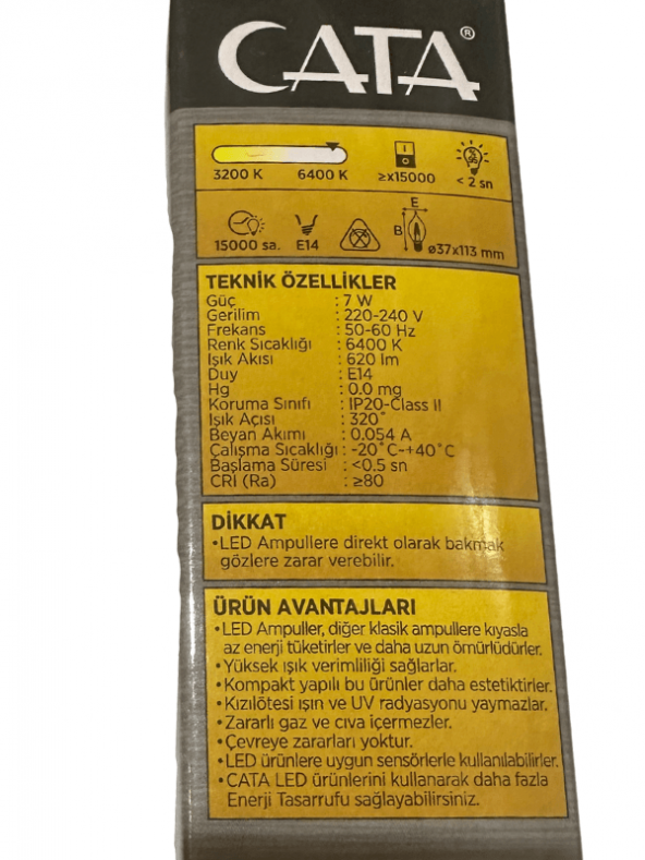 Cata CT-4080 7W 6400K (Beyaz Işık) E14 Duylu Led Kıvrık Buji Ampul - 2