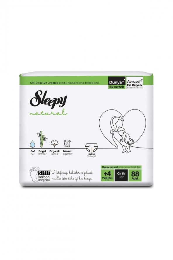 Sleepy Natural Süper Paket Bebek Bezi 4+ Numara Maxi Plus 88 Adet