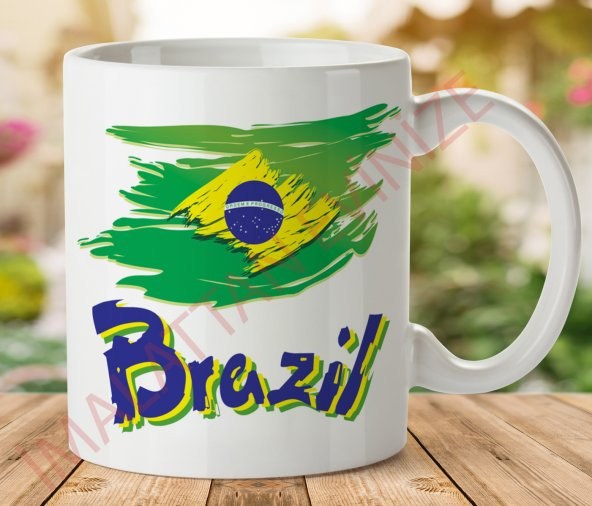 1-072 BREZİLYA BEYAZ İki Tarafı Baskılı Kupa Bardak