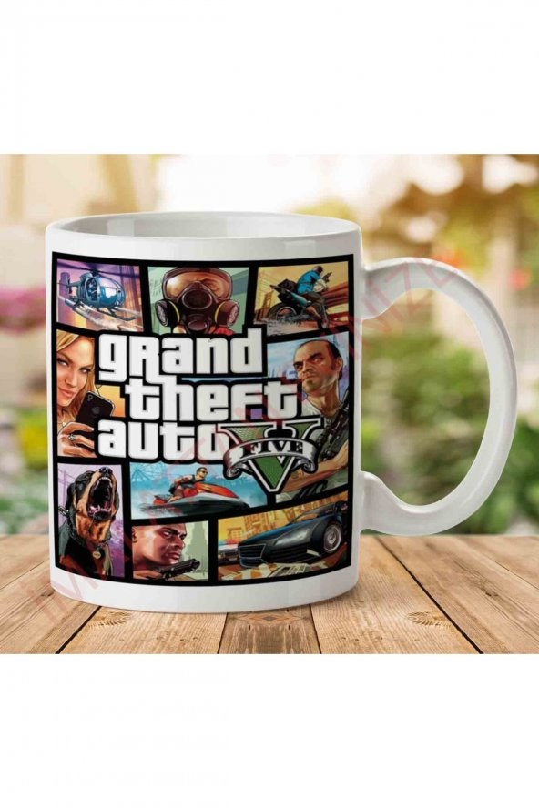 1-1016 GTA V 5 İki Tarafı Baskılı Kupa Bardak
