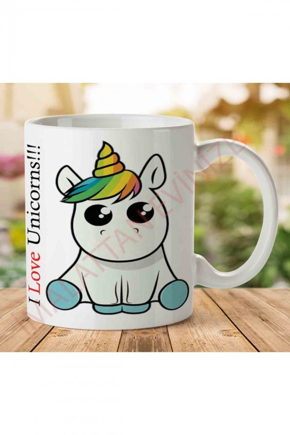 1-1072 I love Unicorn İki Tarafı Baskılı Kupa Bardak