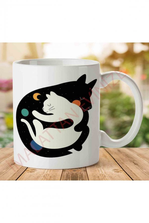 1-1128 Like Cat And Dogs Kedi Köpek İki Tarafı Baskılı Kupa Bardak