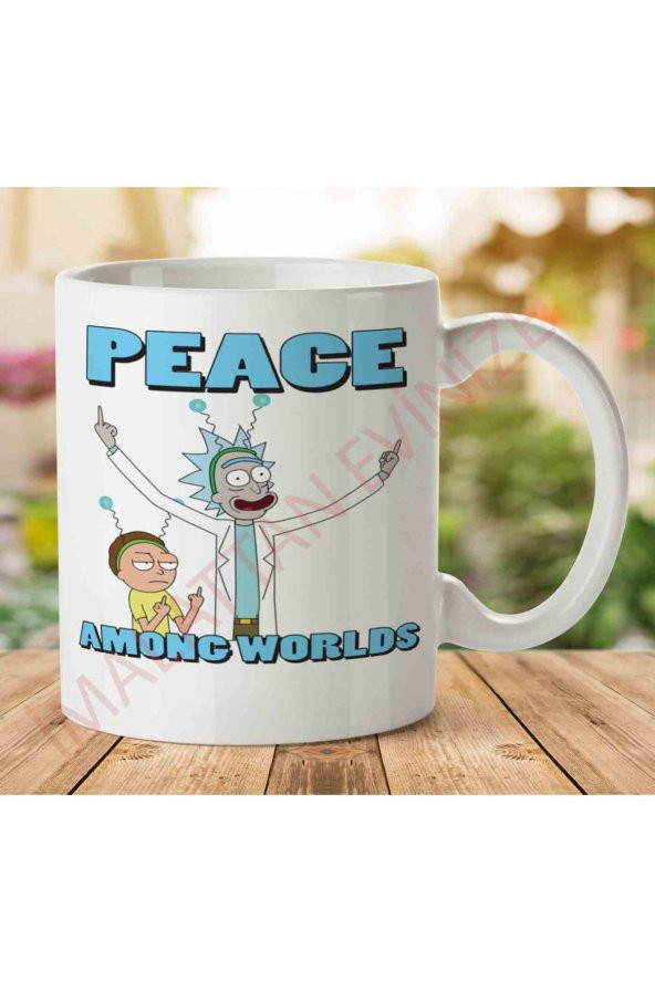 1-1189 Rick and Morty Peace Among Wolrds İki Tarafı Baskılı Kupa Bardak