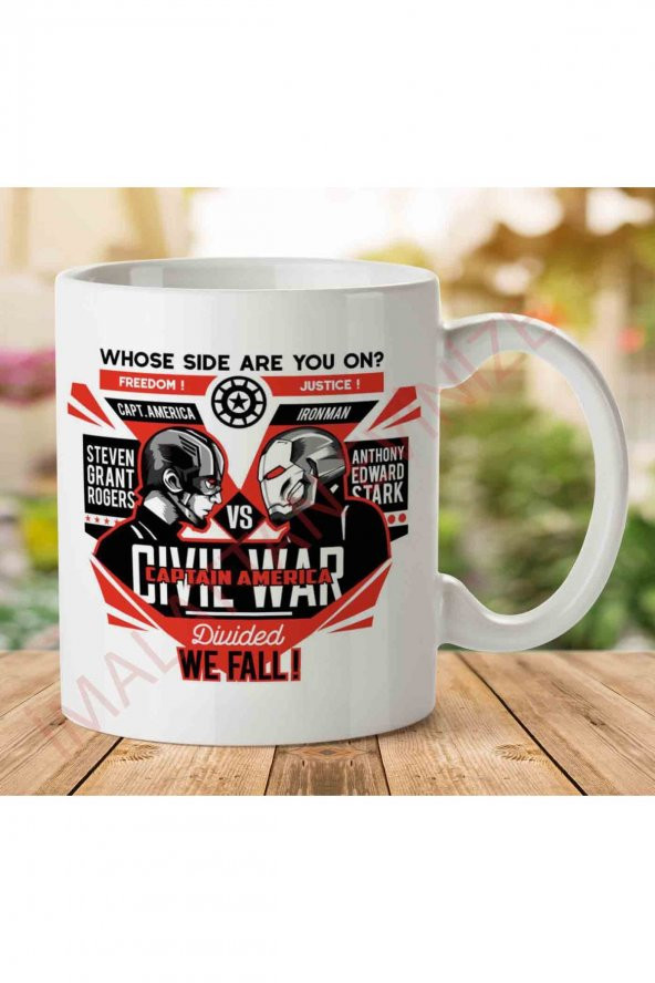 1-1283 Captain America Vs Iron Man Civil War Divided We Fall for Light Shirtjpeg İki Tarafı Baskılı Kupa Bardak