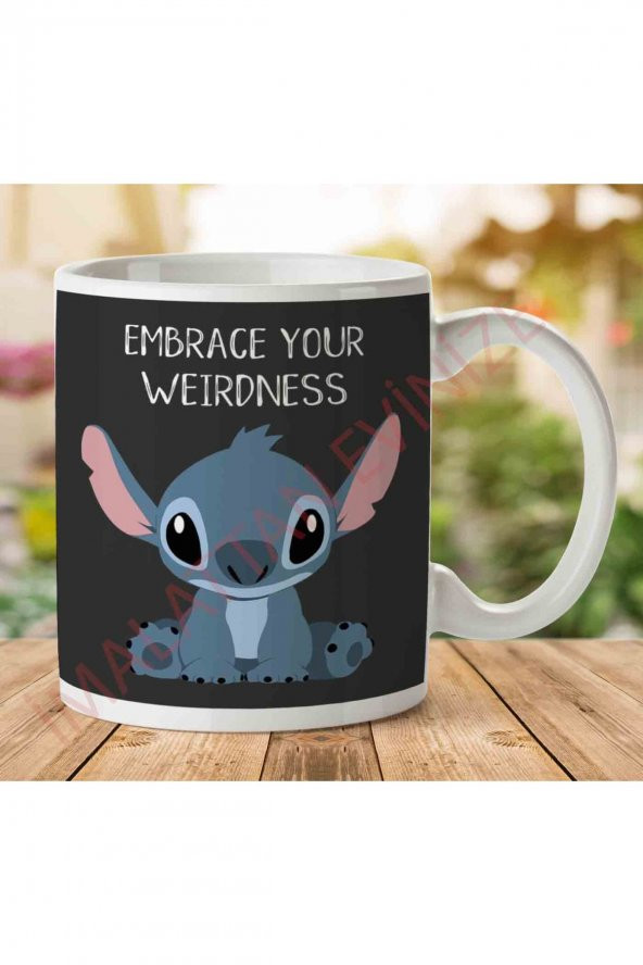 1-1375 Embrace Your Weirdness Lilo And Stitch İki Tarafı Baskılı Kupa Bardak