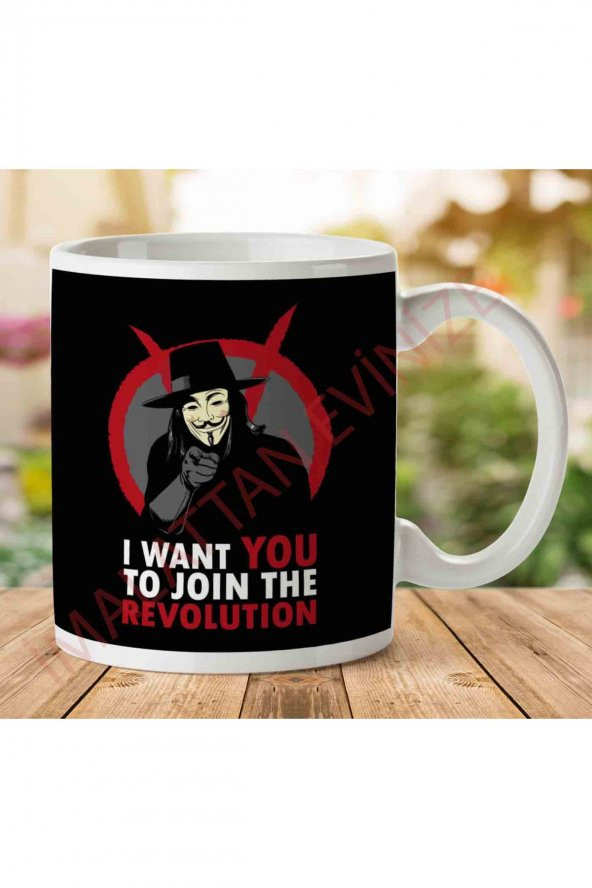 1-1465 I Want You To Join The Revolution V For Vendetta İki Tarafı Baskılı Kupa Bardak
