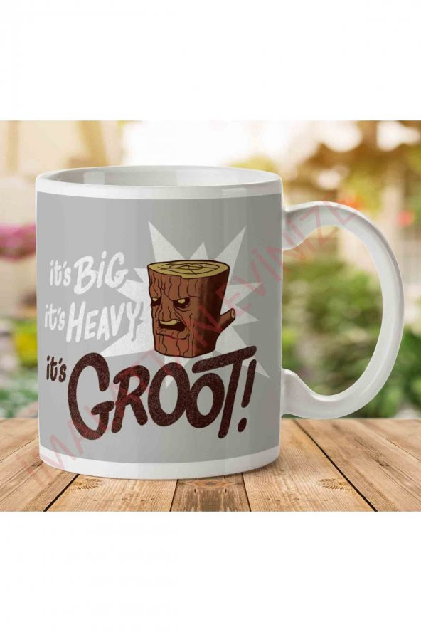 1-1474 Its Big Its Heavy Its Groot Guardians of the Galaxy Ren and Stimpy İki Tarafı Baskılı Kupa Bardak