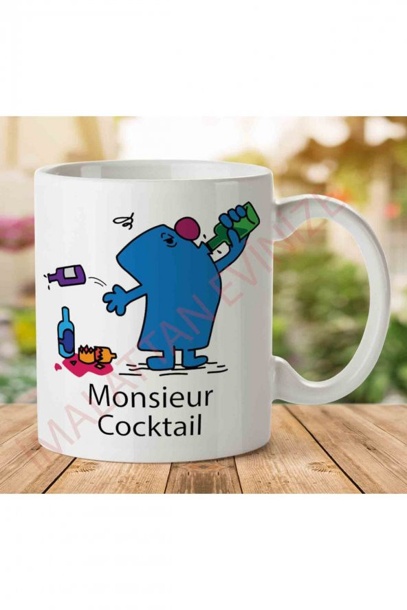 1-1579 Mr Men Monsieur Cocktail İki Tarafı Baskılı Kupa Bardak