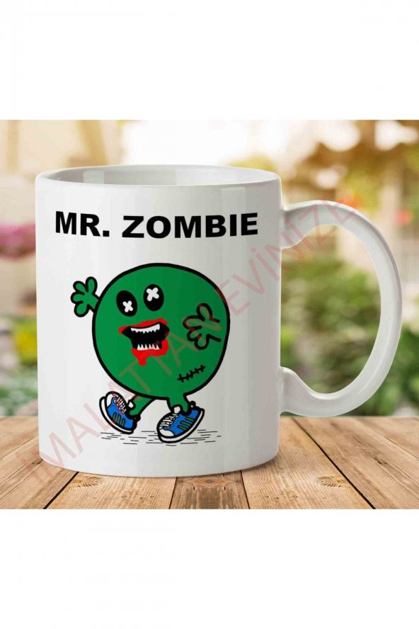 1-1583 Mr Zombie Mr Men İki Tarafı Baskılı Kupa Bardak