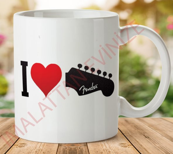 1-165 I LOVE FENDER İki Tarafı Baskılı Kupa Bardak