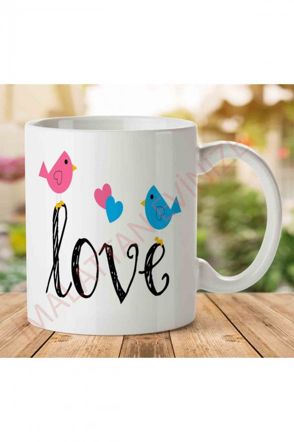 1-1694 Love Birds 2 İki Tarafı Baskılı Kupa Bardak
