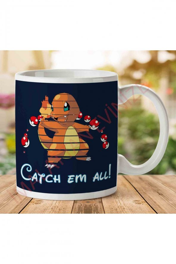 1-1717 Pokemon Charmander Disney Logo İki Tarafı Baskılı Kupa Bardak