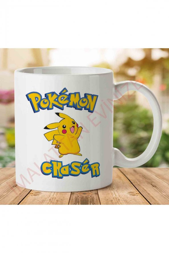 1-1719 Pokemon Chaser Pikachu İki Tarafı Baskılı Kupa Bardak